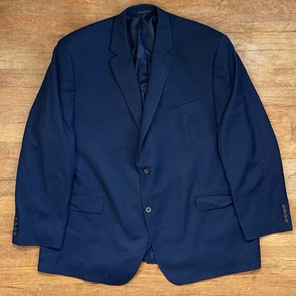 Vintage Ralph Lauren Blazer Size 48R 90s Blue Woven Wool Sport Coat Suit Jacket